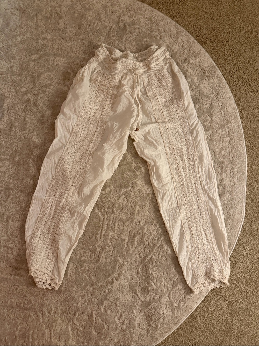White Lace-Trimmed Boho Pants